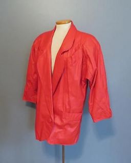 vintage 80s red leather oversize cocoon coat jacket