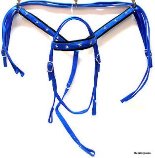   Blue Nylon with Silver Stars Pony Bridle and Breast Harness Horse Tack