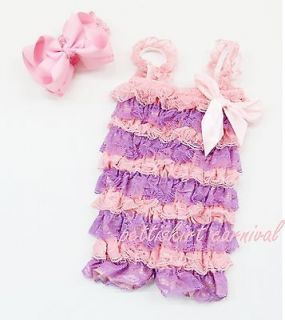 Newborn Baby Girl Lavender Light Pink Lace Petti Rompers Straps Bow 