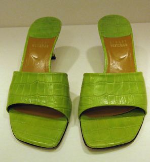 STUART WEITZMAN lime green open toe pumps heels US 6 M leather soles 