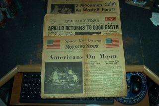   LOT OF 3 ERIE PA TIMES JULY 21 1969 AMERICANS ON MOON APOLLO ARMSTRONG