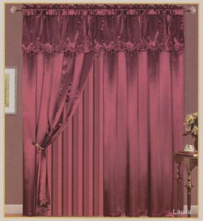    SATIN Window Curtain / Drape Set With Valance Backing & Tie Backs