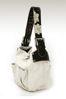 Tylie Malibu Winter White Utility Swarovski Bag Flower Leather Purse 