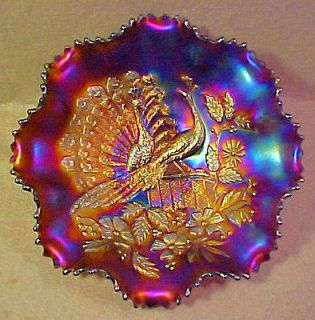 Northwood Carnival Peacocks on Fence Bowl in Electric Purple