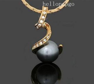 18K Rose Gold Gp Swarovski Crystal Plated Black Pearl Necklace B41