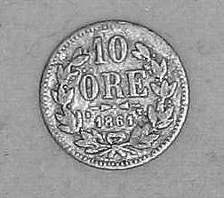 Very Rare 1861 Sweden 10 Ore Coin 100% Gaurantee Silver No other one 