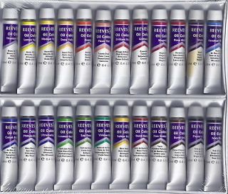 reeves 24 piece oil paint set with 3 round brushes