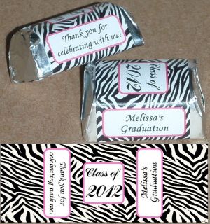 30 ZEBRA PRINT CLASS OF 2012 GRADUATION PARTY CANDY WRAPPERS 