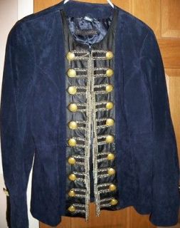 PAMELA MCCOY BUTTON AND CHAIN DETAILED SUEDE JACKET NAVY SIZES L & 2X