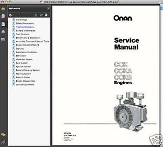 Onan CCK CCKB ENGINE & Genset SERVICE MANUAL Operators & Parts IPC  19 