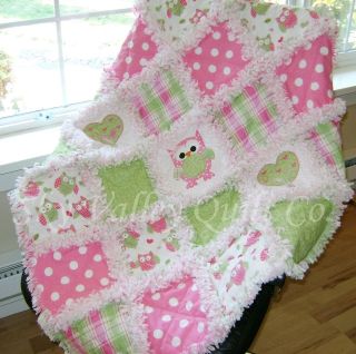 Prefringed Cut Baby girl Rag quilt KIT~ Precious Spotted owl in pink 