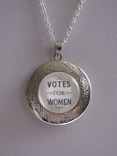 SUFFRAGETTE VOTES FOR WOMEN UNIQUE CABOCHON LOCKET NECKLACE
