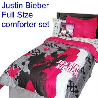   Bieber Comforter & Shams Set Full Size Bed Beiber Heart Race Bedroom