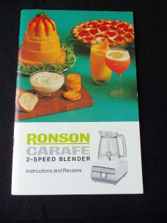 Vintage Ronson Blender Manual & Recipes 1965 2 Speed Carafe 