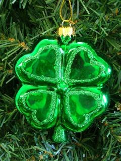 new glass green shamrock clover irish tree ornament 