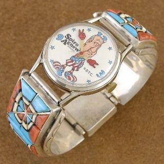 Vintage 60s Navajo Patsy Spencer Turquoise Coral SPIRO AGNEW Watch 