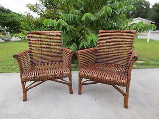 PAIR Modern Lounger 2 Chairs Rattan Bamboo wide Lounge Mid century 
