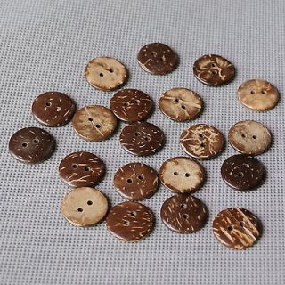 20 pcs Natural Round Coconut Wood Wooden Button 2 Holes for Jacket 