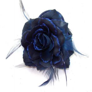 NEW NAVY MIDNIGHT BLUE ROSE FEATHER WRIST HAIR CORSAGE