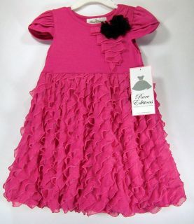 NEW Rare Editions Little Girls Eyelash Ruffle Fuchsia Dress Size 3T 