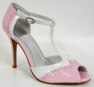 Brand New Unique Pink White Patent Oxford Open Toe High Heel Women 