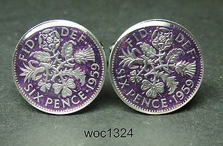 Great British enamelled coin cufflinks 6 pence choice of year from 