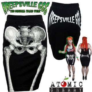 Kreepsville 666 Skeleton Pencil Skirt Rockabilly Punk Bones Horror 