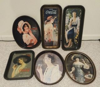 Lot of 5 Vintage Reproduction Coca~Cola Tin Trays & 1 Pepsi G4