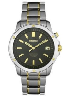 Seiko Two Tone Perpetual Calendar Black Dial Quartz Watch $295.00