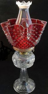   Phoenix Antique Ruby Red Hobnail Shade Oil Lamp Glass Light Electric