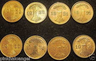   Weimar Republic & Third Reich 1929 to 1936 Reichspfe​nnig Coins WOW