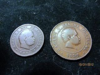 10 REIS 1892 & 20 REIS 1891 A CARLOS I, BRONZE PORTUGAL, TWO COINS