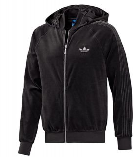 NEW Mens Adidas Originals VELOUR Black Hoodie Sweater Zip Up Top Track 