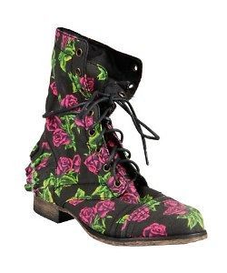 Womens Ruffle Combat Pink Black Green Floral Betsey Johnson Boots 8.5 