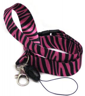 lanyard key strap id holder black and pink zebra time