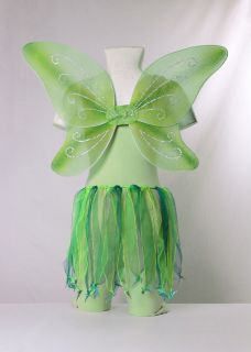 Tinkerbell fairy girls costume Green Skirt, Wings, Scrunchie Very 