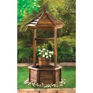   Well Planter Bucket Natural Wood Home Yard Decor Accent Outdoor