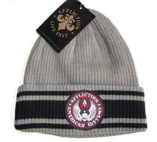 AFFLICTION LIVE FAST AMERICAN CUSTOMS BEANIE   GRAY / BLACK