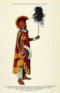 1924 Print Chieftain Hawaii Headdress Feather Robes Ethnic Kahili 