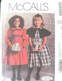  Lined Capelet Dress Sewing Pattern Peter Pan Collar Ties 4999 Uncut