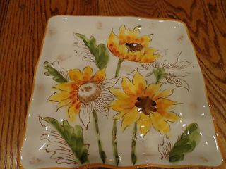 Set/4 Maxcera Sunflower Sketch 8 3/4 Square Salad Plates Wall Decor 
