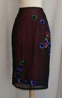 tracy reese 100 % silk black sequins skirt 10 medium m