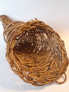   Gold Painted Twig Stick Cornucopia Horn of Plenty Hanging Basket