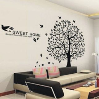 SWEET HOME Larger Tree Branch Bird Home Art Mural Decor Wall Stickers 
