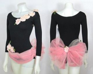 vintage 1950s pink tulle roses black leotard costume xs