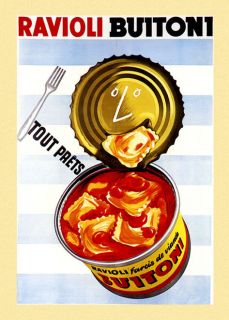 Ravioli Buitoni Tomato Sauce Pasta Kitchen Food Vintage Poster Repro 