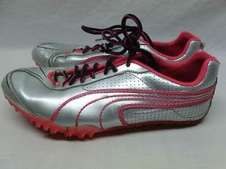 Womens Puma Track Cleats Spikes Cleats Shoes Size 7.5 Silver Hot Pink