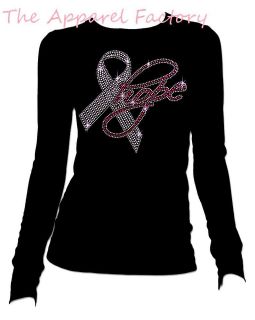   Breast Cancer HOPE Black Round Neck Long Sleeve T Shirt pink ribbon
