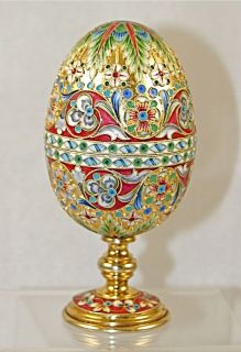 Amazing Imperial Russian Silver Enamel Egg P. Ovchinnikov RARE