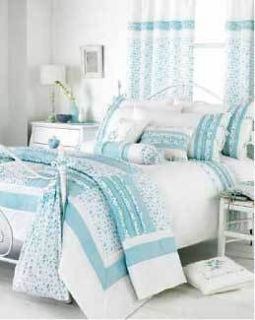 white blue ruffle stripe bedding or quilt or curtains more